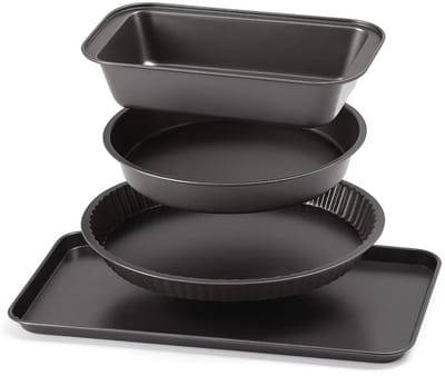 Lomera Bakvormen Set - 4-Delig - Metalen Bakset - Anti-Aanbaklaag - Pfoa-Vrij - Ovenbestendig - Tot 230 Graden - Rechthoekige Bakvorm - Ronde Bakvorm - Bakplaat - Diverse Maten - Taartvorm - Cakevorm - Niet Vaatwasserbestendig