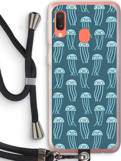Case Company® - Hoesje met koord geschikt voor Samsung Galaxy A20e hoesje met Koord - Kwallie - Telefoonhoesje met Zwart Koord - Bescherming aan alle Kanten en Over de Schermrand