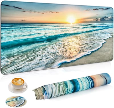 Grote Bureauonderlegger - XL Muismat - Gaming en Kantoor - Gestikte Randen Antislip - 80x40cm - Strand Design