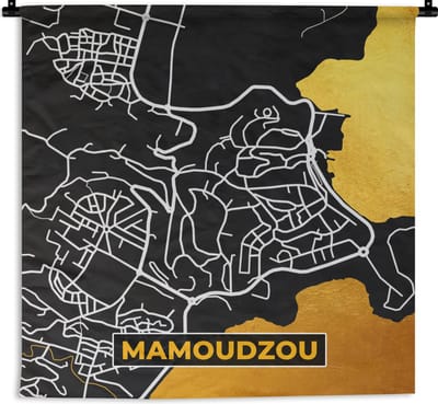 Wandkleed - Wanddoek - Plattegrond – Kaart – Frankrijk – Stadskaart - Mamoudzou - 180x180 cm - Wandtapijt