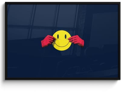Poster in lijst - Fotolijst 120x80 cm - Posters - Smiley - Geel - Handen - Minimalistisch - Posterlijst zwart - Decoratie - Wanddecoratie woonkamer - Muurdecoratie slaapkamer - Kerstversiering - Kerstdecoratie voor binnen - Kerstmis