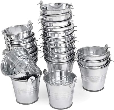 Kleine metalen emmers voor feestdecoratie en tuindecoratie - 24 stuks