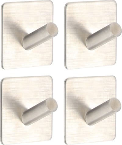 Tendance Plakhaakje vierkant - 4x stuks - 5 x 3 x 5 cm - Zelfklevende ophang haakjes - Metaal - zilver - keuken/badkamer haken