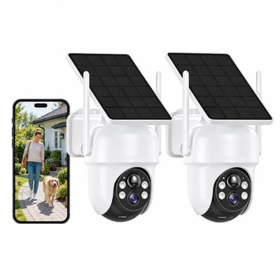Solarcamera Buiten 4MP - Draadloze Beveiligingscamera met 360° Dekking, Geïntegreerd Zonnepaneel en AI Bewegingsdetectie 2pcs