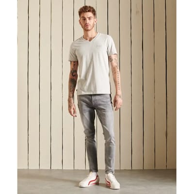Superdry Essential T-shirt van Biologisch Katoen met V-hals en Logo Lichtgrijs Grootte: XL