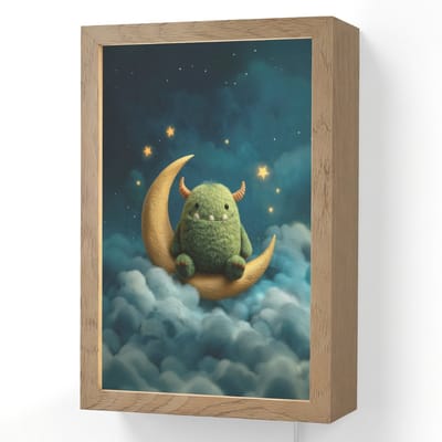 Wandlamp 20x30 cm - Oplaadbaar - Monster - Groen - Maan - Wolken - Wandlampen binnen woonkamer - Slaapkamer lamp met kabel - Decoratieve nachtlamp - Vloerlamp snoer