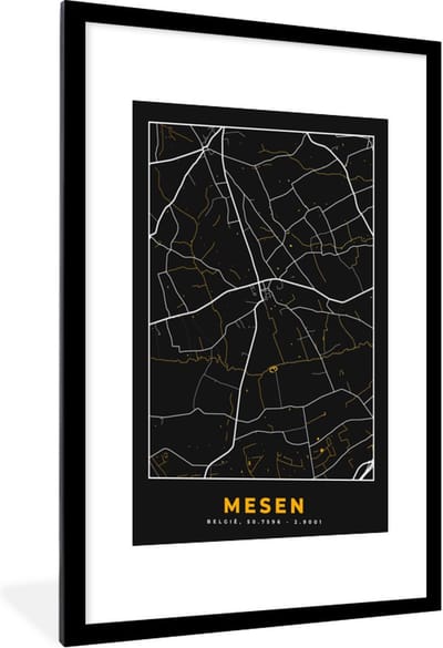 Fotolijst incl. Poster - Mesen - Goud - Kaart - Plattegrond - Stadskaart - 60x90 cm - Posterlijst