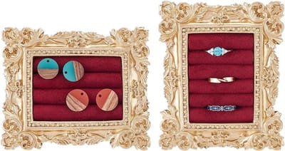 Vintage Ring Holder Set van 2, Sieraden Display Stand in Velours, Barokke Ringhouder en Sieradenopbergdoos voor Bruiloftscadeaus voor Vrouwen
