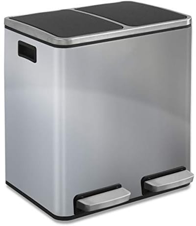 Vuilnisemmer met 2 vakken, 60 liter, uitneembare binnenemmer met handvat, deksel met sluitdemper, afvalscheidingssysteem voor keuken en kantoor