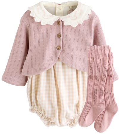 Next - Meisjes - Rompertje met lange mouwen, bodysuit, vest en panty 4 -delige set - Roze