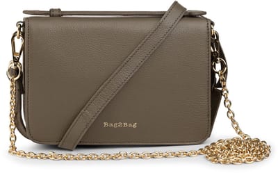 Bag2Bag Stoere Kleine Leren Schoudertas Berlin Stone met goudkleurige hardware