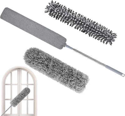 Platte Stoffer - Stofwisser Dweil - Onder apparaten schoonmaken - Afneembare microvezelkop - 46 cm - Grijs