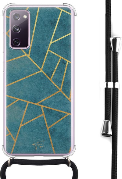 Hoesje met koord geschikt voor Samsung Galaxy S20 FE - Abstract blauw - Inclusief koord - Crossbody beschermhoes - Transparant, Blauw - Mooie Telefoonhoesjes