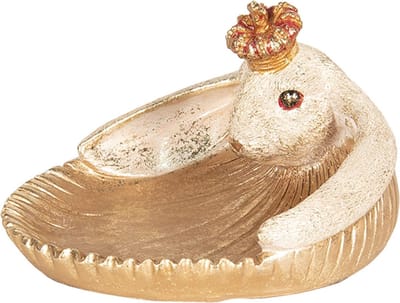 Clayre & Eef Beeld  Konijn 19x16x11 cm Goudkleurig Wit Kunststof Rond Woonaccessoires beeld decoratie  Paashaas