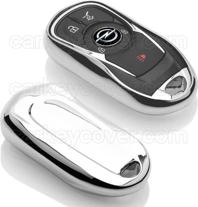 Autosleutel Hoesje geschikt voor Opel - SleutelCover - TPU Autosleutel Cover - Sleutelhoesje Chrome / Hoogglans Zilver