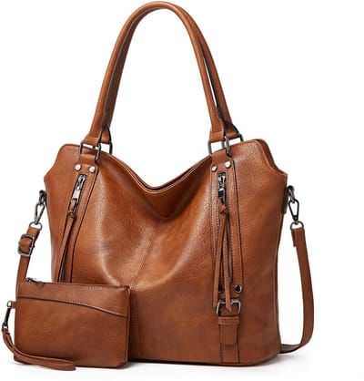 dames tassen - handtas - schoudertas - Schoudertas en kleine portemonnee 2-delige set - Tote bag - Zacht PU-leer - Grote capaciteit - eenvoudig ontwerp - Luxe tas - Bruin