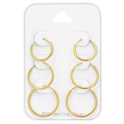 Zilverana | zilveren | goldplated ooorringen set | 12 14 16 MM | echt 925 zilver