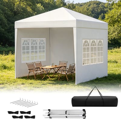 Partytent 3x3m Paviljoen Opvouwbaar en Waterdicht Feesttent met Zijwanden Tuintent Easy Up wit