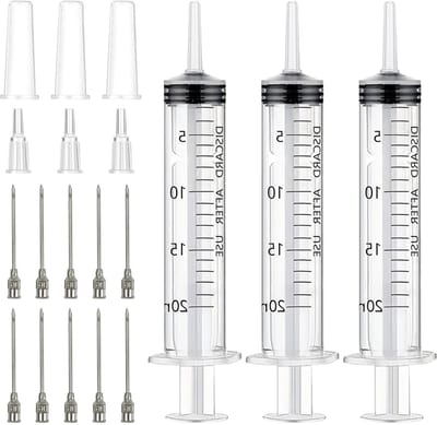 3 Stuks 20ml Plastic Spuiten met RVS Naalden - Herbruikbare Spuiten voor Planten, Dierenvoeding en Laboratoria - Ideaal voor Halloween en Wetenschappelijke Experimenten