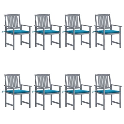vidaXL - Tuinstoelen - 8 - st - met - kussens - massief - acaciahout - grijs