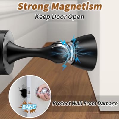 Magnetische Deurstopper voor Wandmontage - Zwarte Roestvrijstalen Deurstoppers met Zachte Sluiting - 2 Stuks