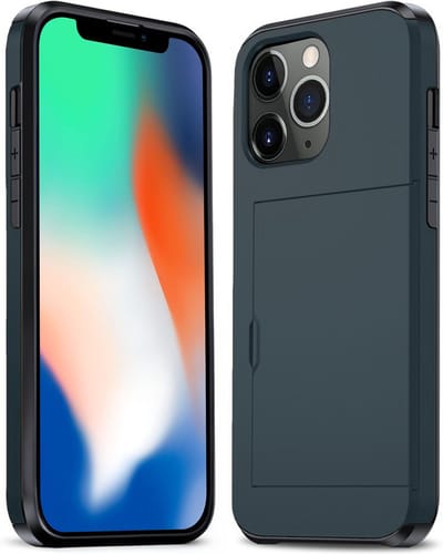 Hoesje Geschikt voor iPhone 11 Pro Hoesje Pasjeshouder Shockproof Hard Case - Hoesje Geschikt voor iPhone 11 Pro Hoes Met Kaarthouder - Donkerblauw