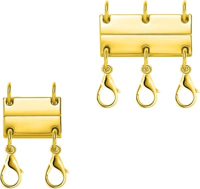 2 Stuks Gelaagde Sluiting voor Kettingen, Magnetische Sluiting voor Sieraden, Ideaal voor 3 en 2 Strengen in Goudkleur