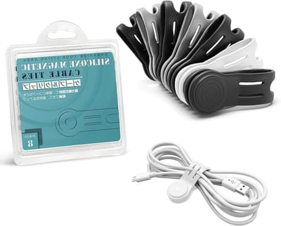 Allecta - Herbruikbare kabelbinders met magneten - 8 stuks - Siliconen kabelbanden - Draadkabel organizer - Bundelen snoeren - USB-oplaadkabels - Oortelefoon - Oplader - Zwart