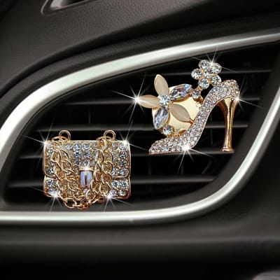 2 Stuks/set Auto Accessoires, Een Sprankelende Gouden Auto Luchtverfrisser Clip, Meisjes Portemonnee, Een Hoge Hak Auto Geurverspreider, Auto Decoraties. goud
