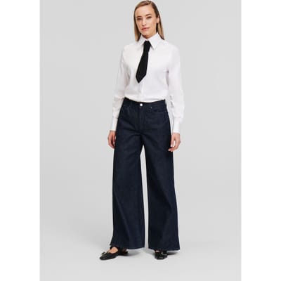 Karl Lagerfeld Mid Rise Wide Leg Denim Pants Dark Blue Taglia: W26 | Jeans Outlet | Donna | Blu