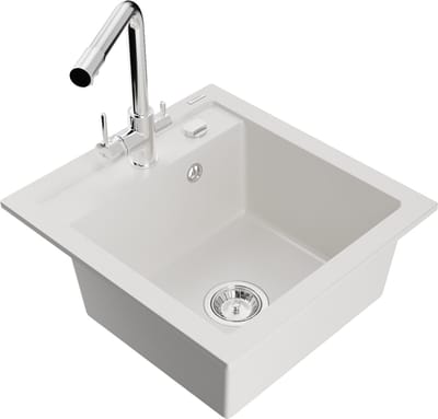 Mexen Vito 1-komorige granieten spoelbak met Duero keukenkraan, wit - 6503-20-671600-00