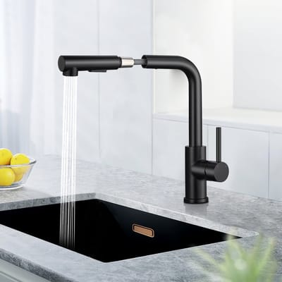 Oraymin Keukenkraan met Uittrekbare Douche - Zwart - RVS - 360° Draaibaar