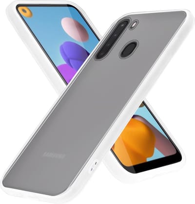 Cadorabo Hoesje geschikt voor Samsung Galaxy A21 in Mat Transparant - Hybride beschermhoes met TPU siliconen Case Cover binnenkant en matte plastic achterkant