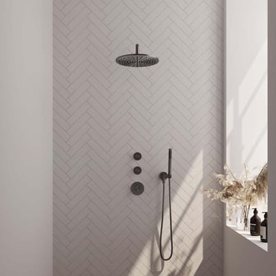 Brauer Gunmetal Edition Thermostatische Regendoucheset Inbouw - Hoofddouche 30 cm - Gebogen Wandarm - Handdouche Staaf - Doucheslang - Wandaansluitbocht - Gunmetal
