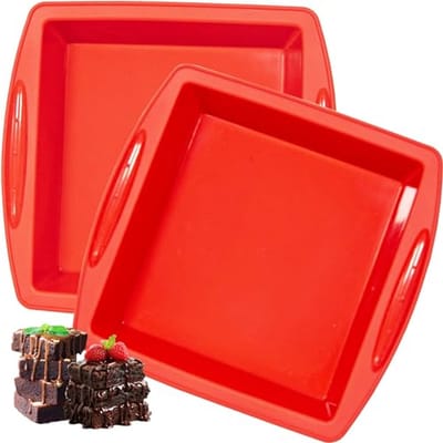 Siliconen Brownie Bakvorm 20x20 cm - 2 Stuks - Antiaanbak Vierkante Bakvormen met Handgrepen