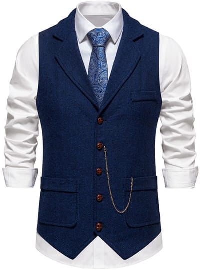 Dailygoods- Vest Casual Mouwloos - Klassiek Tweed - Verstelbare Taille - V-hals - Gouden Knopen - 2 Zakdecoraties - Herenvest