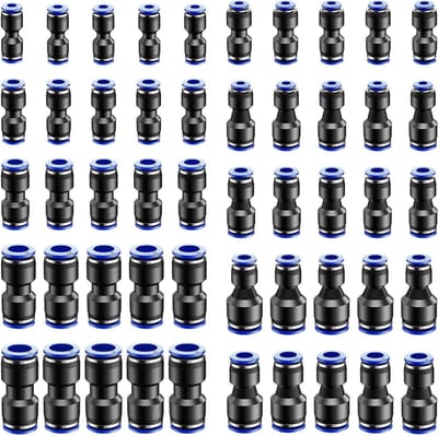 Pneumatische Connectoren - Slangaansluitingen Koppelingen - Luchtleidingen Verbinden - Eenvoudige Insteekverbinding - 50 stuks - Blauw Zwart
