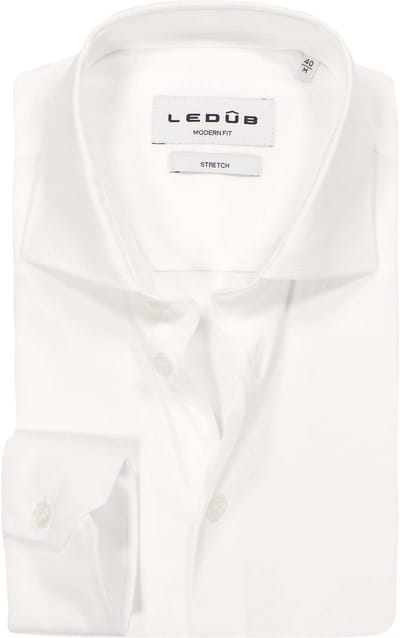 Ledub modern fit overhemd - jersey - wit - Strijkvriendelijk - Boordmaat: 38 (EU maat: S)