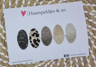 Haarspeldjes Yara setje 1 - kerstcollectie - glitters - panter - klikklakspeldje - zilver/goud/bruin/panter/zwart — klik-klak 5 cm
