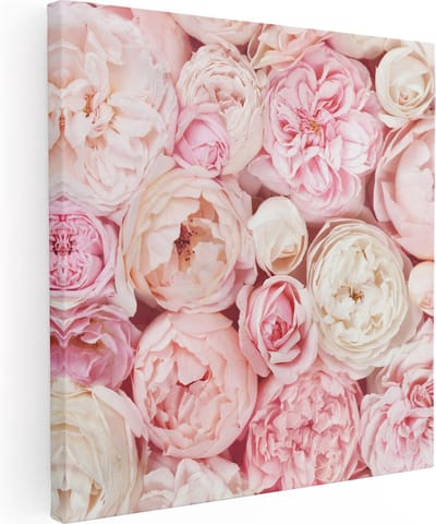 Artaza Canvas Schilderij Rozen - 80x80 cm - Wanddecoratie Bloemen - Muurdecoratie Woonkamer - Schilderijen Op Canvas Roze