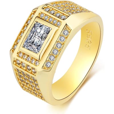 Gouden Trouwring voor Mannen Brede Versie Dominerende Zakelijke Micro-ingezette Simulatie zegelring Sieraden Verloving Liefdesring 13 beige