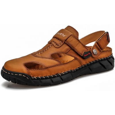 Sandalen Grote Maten Heren Pomp Zomer Ademend Echt Leer Mode Alles-Passende Pantoffels Autorijden Outdoor Strand Schoenen 48 bruin
