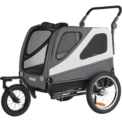 Remorque de Vélo pour Chien, Supporte jusqu'à 45 kg, Poussette/Chariot pour Animaux 2-en-1 Porte-Vélo pour Chiens Petits et Grands, Cadre Pliable Facile avec Roue à Libération Rapide,