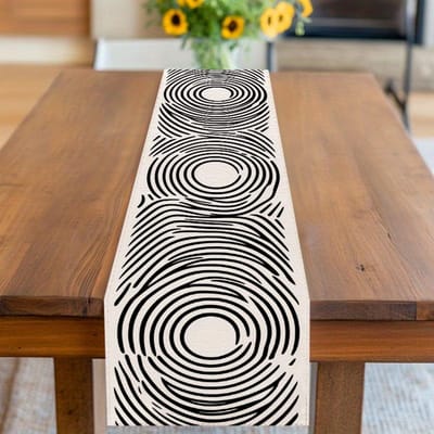 Abstract Zwart-Wit Golfpatroon Tafelkleed, Moderne Minimalistische Eettafel Decoratie Doek 40x140cm white