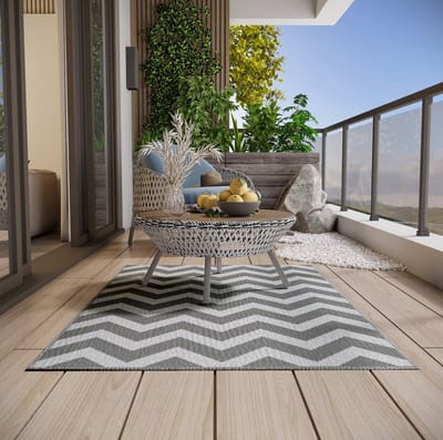 MEUNIQ outdoor vloerkleed 121 x 182 cm dubbelzijdig opvouwbaar buitentapijt voor balkon camping en picknick, polypropyleen, lichtgrijs en wit