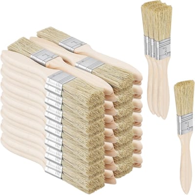 60 stuks 1 inch kleine chip verfborstels, professionele penselen met houten handvat voor schilderen, vernis en detailwerk