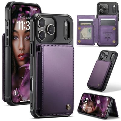 Luxe Portemonnee Backcover met Anti-RFID kaarthouders voor iPhone 17 Pro _ Paars
