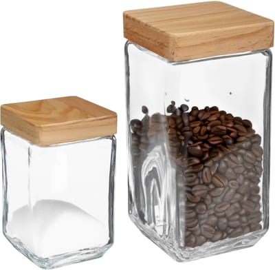 5five - 6x Keuken voorraadpotten glas met houten deksel - 2 formaten