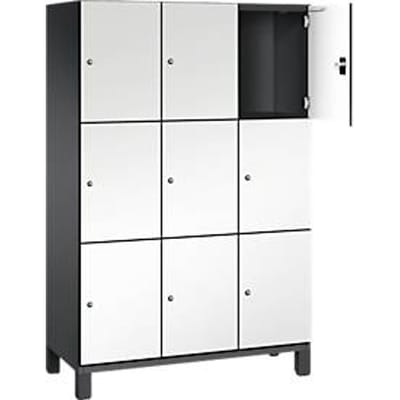 C+P Cambio lockerkast, 3 vakken, 9 vakken, op poten, B 1200 x D 525 x H 1980 mm, zwart-grijs/wit