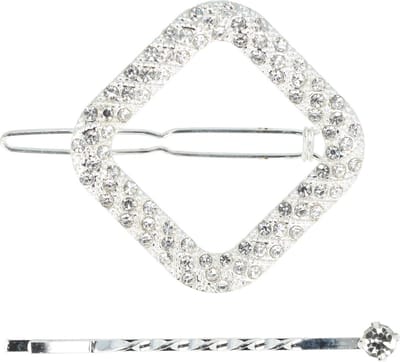 Haarsoires Haarspeld Haarclip 4,5cm - Vierkant - Glitter Steentjes - Zilver – Set van 2 - Hair Clip - Decoratieve Haaraccessoire